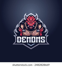 Vector Illustration Of Demon Mascot Esport Logo Design For Gaming Club