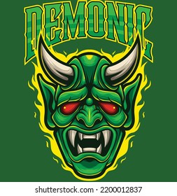 Vector illustration of demon mask mascot in japanese theme with esport style drawing