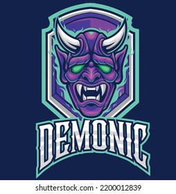 Vector illustration of demon mask mascot in japanese theme with esport style drawing