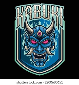 Vector illustration of demon mask mascot in japanese theme with esport style drawing
