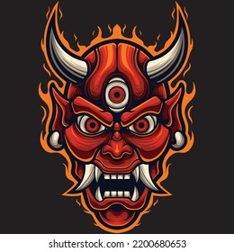Vector illustration of demon mask mascot in japanese theme with esport style drawing