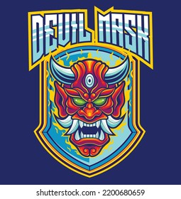 Vector illustration of demon mask mascot in japanese theme with esport style drawing