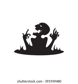 Vector illustration of a demon on a white background. Silhouette dead man in the black earth.