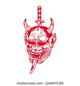 vector illustration of a demonic samurai with a sword