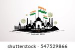 vector illustration .den the Republic of India on January 26 .67 years later, in 1950. graphic design for a holiday greeting card decoration, flyers, brochures,posters. panorama of the city with flag