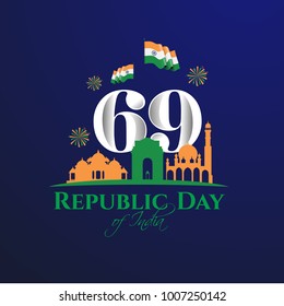 vector illustration .den the Republic of India on January 26 .India is celebrating its 69th Republic Day. graphic design for a holiday greeting card decoration, flyers, brochures, posters vector