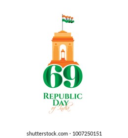 vector illustration .den the Republic of India on January 26 .India is celebrating its 69th Republic Day. graphic design for a holiday greeting card decoration, flyers, brochures, posters