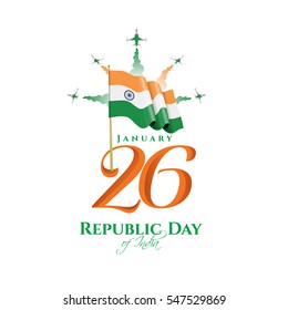 vector illustration .den the Republic of India on January 26 .67 years later, in 1950. graphic design for a holiday greeting card decoration, flyers, brochures, posters