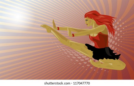 Vector illustration of dencer woman in jump.