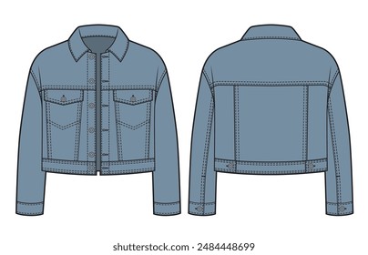 Vector illustration of denim crop jacket.