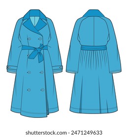 Vector Illustration Denim trench coat Flat CAD Design  for Fashion Designer, Free Vector Download file   