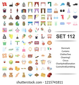 Vector Illustration Of Denmark, Curtain, Clothes, Cleaning, Circus, Charity Donation Casino Gambling Icon Set.