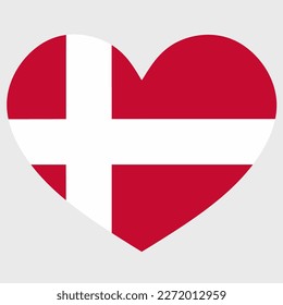 Vector illustration of the Denmark flag with a heart shaped isolated on plain background.