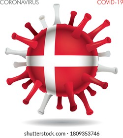 Vector illustration of Denmark flag virus shape isolated in white background