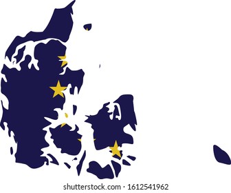 vector illustration of Denmark map with EU flag on white background