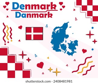 Vector illustration of Denmark, with national and folk symbols