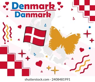 Vector illustration of Denmark, with national and folk symbols