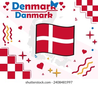 Vector illustration of Denmark, with national and folk symbols