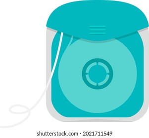 Vector illustration of dental floss in blue-green container isolated on background.