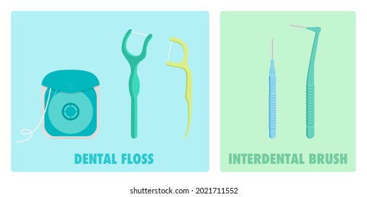 Vector illustration of Dental Flosses and Interdental Brushes.