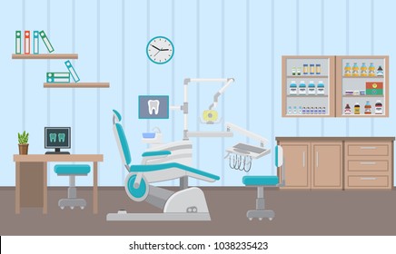 Vector Illustration. Dental Office Concept In Flat Style.