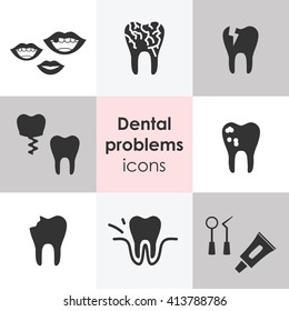 vector illustration / dental problems icons / dentist tools / teeth health care