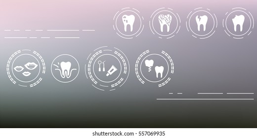 vector illustration / dental problems icons / dentist tools / teeth health care / horizontal banner