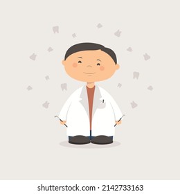 A vector illustration of a dentist on a light background, simple and flat character