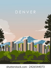 Vector illustration. Denver, poster design, vertical banner, postcard, cover. Minimalistic style.