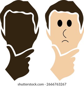 A vector illustration depecting a man's head resting on his hand in a thoughtful pose representing problem-solving and decision making.