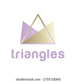 Vector illustration depicting an abstract crown consisting of gold and purple lavender triangles folded in the shape of an origami. Template for logo, icons, pictograms for premium business company.