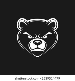 Vector illustration depicting an angry bear with a grinning mouth. Fierce bear. Drawing of a bear for a logo, print for a T-shirt, website, poster. Design element. Tattoo.