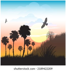 Vector illustration depicting the atmosphere of the evening sky.