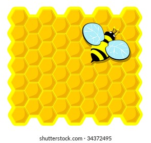 Vector illustration depicting a bee resting on top of the comb