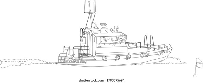 Vector illustration depicting a boat floating on the water.