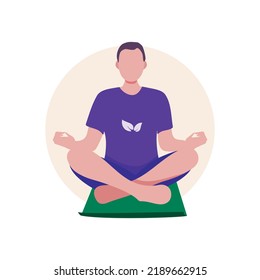 Vector illustration depicting a boy in the lotus position doing yoga. Poster, advertising, for the site.