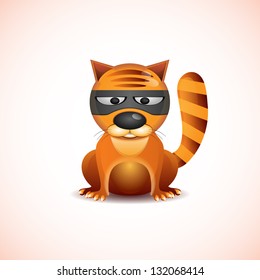 Vector illustration depicting a cartoon pig in a red mask robber