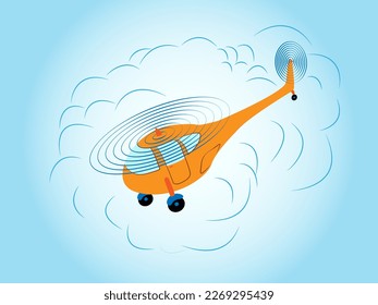vector illustration depicting a cartoon style children's toy yellow helicopter for printing on cards, banners, flyers and for interior design and scenes of children's rooms and studios