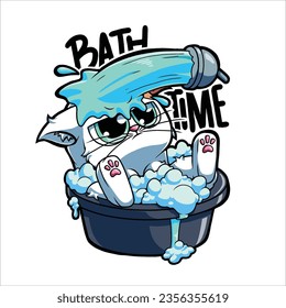 vector illustration depicting a cat being forced to take a bath, this image is great for stickers, t-shirt designs, and more.