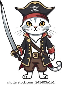 Vektorgrafik, die eine Katze mit Piratenbekleidung darstellt.