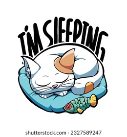 vector illustration depicting a cat sleeping on a pillow, this image is great for stickers, t-shirt designs and more.