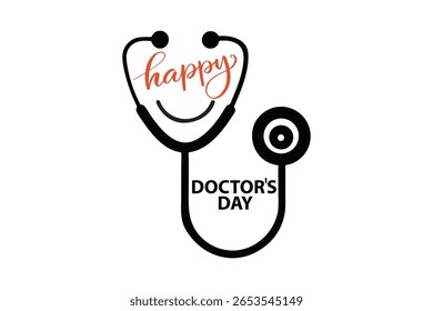 A vector illustration depicting a celebratory "Happy Doctors Day" concept logo design 