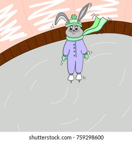 vector illustration depicting a character a hare riding on ice skating