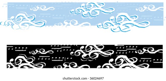 A vector illustration depicting clouds created from treble clefs and a musical note sky