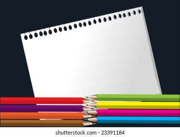 Vector illustration depicting colored pencils and notes