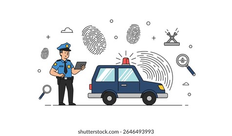 Vector illustration depicting crime scene investigation law enforcement and forensic analysis profession presentation
