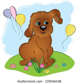 vector illustration depicting cute dog on the field