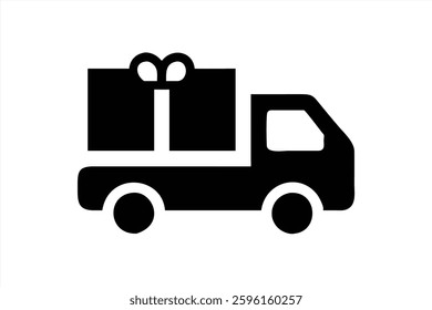 A vector illustration depicting a delivery truck loaded with wrapped gifts featuring a bow. This design symbolizes holiday cheer and special events, making it ideal for various festive themes.