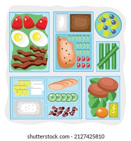 Vector illustration depicting different types of food containers on the theme "lunch"