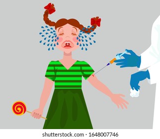 vector illustration depicting a doctor vaccinating a girl